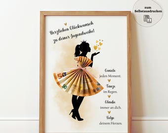 Regalo di iniziazione giovanile - Regalo in denaro per ragazze, buono regalo per donne, fidanzate, figlie, idea regalo personalizzata, download immediato in PDF