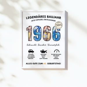 May include: A framed print with the year "1966" in large numbers, filled with a money-like pattern. The text reads "Legendary Year, Now Officially a Classic" and "Happy 60th Birthday!"