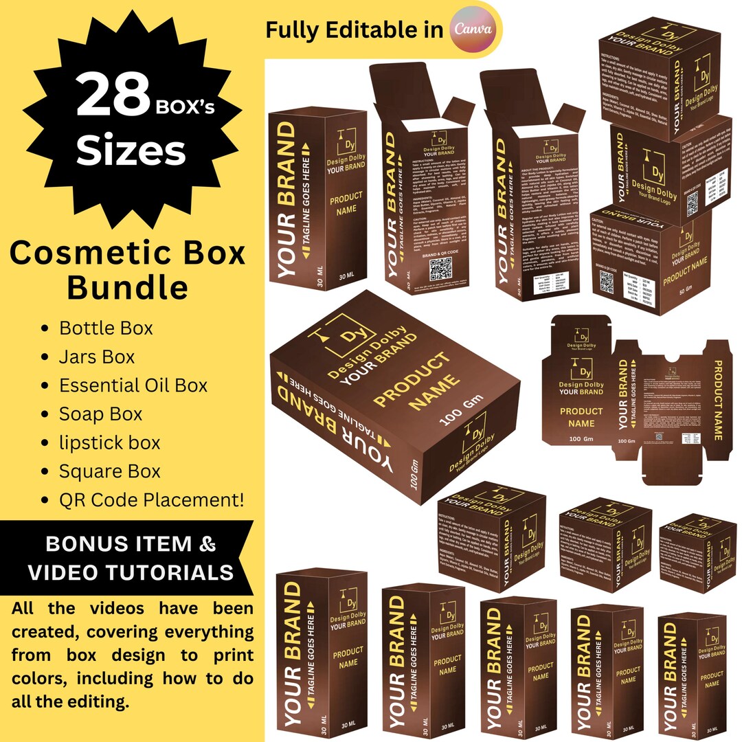 Printable Cosmetic Box Template | Editable in Canva | Skincare Product ...