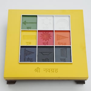 Handcrafted Nav Grah Chowki, Authentic Handcrafted Navagraha Worship Platform, Pooja Chowki for God Sitting, Puja Aasan, Puja Stool for God