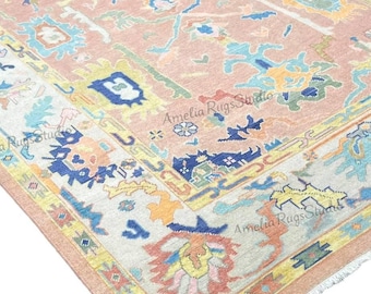 8x10 手織り 落ち着いた色合いのウシャクラグ | トルコウールカーペット | モダンヴィンテージ 9x12 エリアラグ