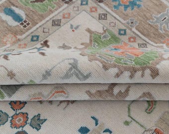 Hand Knotted Wool Rug, Oushak RugOushak Rug Modern Geometric Distressed Carpet Modern Custom Sizes 5x8 6x9 8x10 9x12