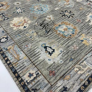 Gray Oushak Rug | Hand Knotted Wool Turkish Area Rug | Modern Traditional Oriental Carpet | Neutral Rustic Vintage Style Rug