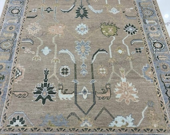 8x10 Hand Knotted Floral Oushak Rug | Turkish Wool Carpet| Vintage Style Area Rug