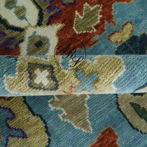 8x10 Blue Oushak Rug Turkish Oushak made in 100% Wool Natural Dying Area Rug Living Room, Bed Room, Any Room Quick Ship, Luxury Hall Way Rug
