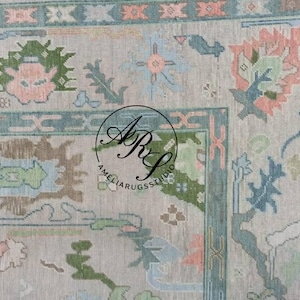 Pastel Oushak Rug | Handmade Turkish Wool Area Rug 8x10 | Soft Muted Colors | Vintage Boho Carpet | Light Green Pink Living Room Decor