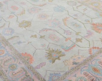 Hand Knotted Pink Floral Rug 8x10, Vintage Style Area Rug, Traditional Wool Carpet, Living Room Bedroom Decor, Multiple Sizes