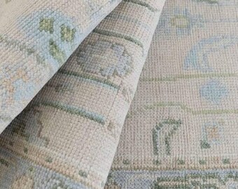 Vintage Turks oushak-tapijt 8 x 10: handgeknoopt wollen vloerkleed 6 x 9, boho-tapijt in boerderijstijl, oosters Oushak-tapijt voor woonkamer 9 x 12