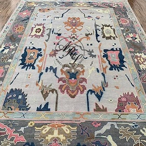 Oushak rug 8x10/9X12/10x14 Gre Turkish knot rug Hand-knotted Vintage Antique Oushak Wool Area Rug for Living Room, Dining room