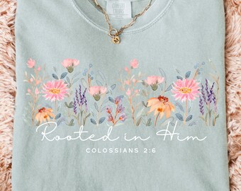 Rooted In Christ Christian Floral Shirt Design (PNG Digital Download)