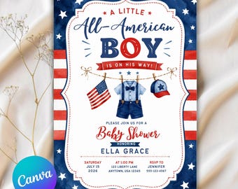 All American Boy Baby Shower Invite: Patriotic Invitation Template (Digital Download)