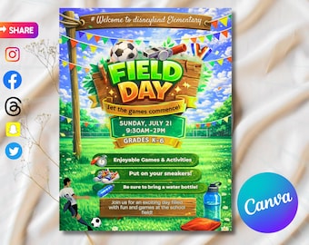 Editable Field Day Flyer Template | School Event Poster (8.5x11 Inches | Editable Canva School Field Day Poster