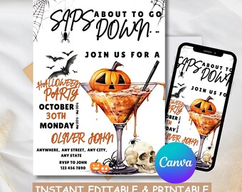 Editable Halloween Cocktail Party Invitation, Costumes (PDF)