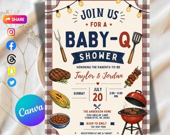 BBQ Baby Shower Invitation | Grill & Chill Theme | Editable Digital Template | Printable baby Shower Invitation | Boy or Girl Shower