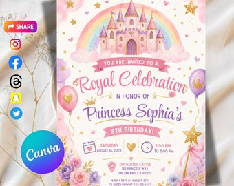 Princess Invitation, Princess Birthday Invitation, Princess party, Birthday Party, Girl Birthday Invitation, EDITABLE, INSTANT DOWNLOAD