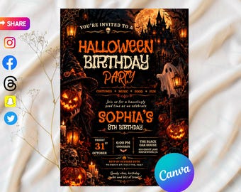 Horror Movie Halloween Party Invitation, Bloody Killer Spooky Costume Invite, Spooky Costume Halloween House Party, Editable Canva Template