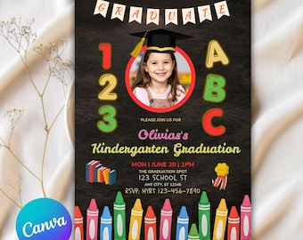 Editable Kindergarten Graduation Invitation, Photo, Pre-School, Elementary School Graduation Announcement, Printable or Digital Invitation