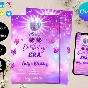 Editable Neon Disco Birthday Party Invitation (Digital Download)