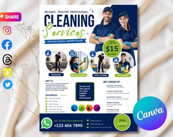 Cleaning Services Flyer, House Cleaning, Office Cleaning, Housekeeping, Cleaning Service Business, Editable Canva Template