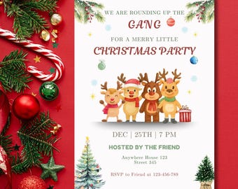 Editable Reindeer Christmas Party Invitation (Digital Template)