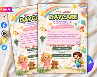 Editable Daycare Flyer Template, Nursery Teacher Appreciation Card, Preschool Thank You Flyer, Daycare Service Promotion, Canva Template