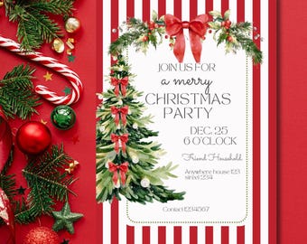 Red Bow Holiday Party Invitation | Editable Friendsmas Invite (PDF)