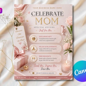 Mors dag-erbjudanden Canva-mall för skönhetsexperter och salonger, bokningsflyer för sociala medier, redigerbar Canva