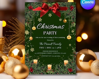 Christmas Party Invitation, Editable Canva Template (Digital Download)