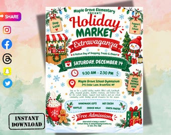 Christmas Holiday Market Flyer | Editable Craft Fair Poster (Canva Template)