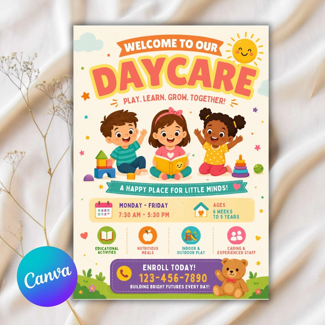 Daycare Flyer Template Canva Editable Childcare Enrollment Printable ...