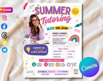 Summer Tutoring Flyer Template - Editable Canva Template for Teachers and Tutors