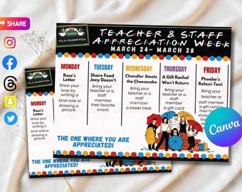 Teacher Appreciation Week Flyer Template, Friends Themed Printable Teacher & Staff Appreciation Sign, Editable Canva Template