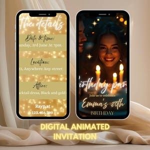 Luxury Black and Gold Birthday Party Invitation Video Template, Editable Canva Invite, Women’s 30th 40th 50th Birthday Dinner Digital Evite
