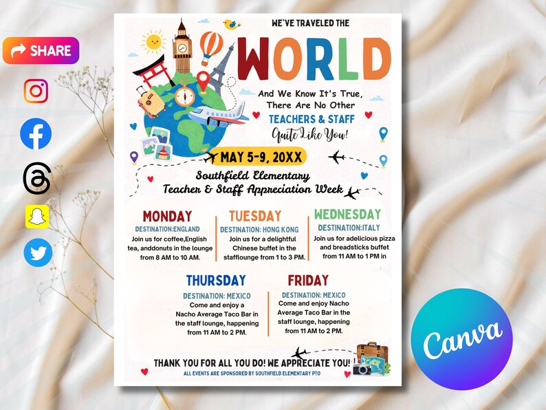 Teacher Appreciation Week Itinerary Flyer Template, International ...