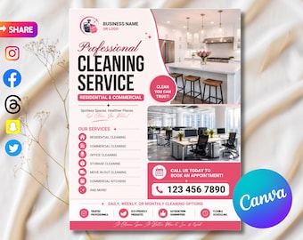 Cleaning Services Flyer, House Cleaning, Office Cleaning, Housekeeping, Cleaning Service Business, Editable Canva Template