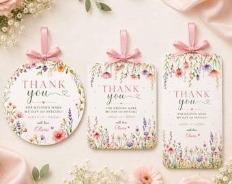 Editable Wildflower Thank You Tags: Garden Party Favor Tags (Instant Download)