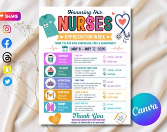 Nurse Appreciation Week Itinerary Template Editable Canva Nurse Week Schedule Medical Staff Appreciation Flyer Printable Poster