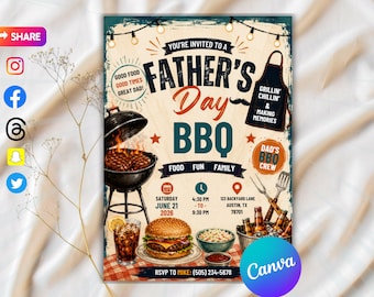 Father's Day Backyard BBQ Party Invitation Template, Editable Celebrate Dad Invite (Instant Download)