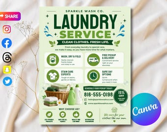 Laundry Service Flyer Template, Laundry Flyer, Laundry Company Flyer, Laundry Service Advertisement