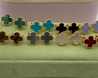 Gemstone 15mm clover earrings  925 silver 18k gold plated earrings post back