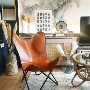 Leather Butterfly Chair | Leather Living Room Chairs | Handmade Genuine Tan Leather | Lounge Relax Arm Chair