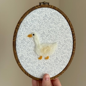 Needle Felt Goose Embroidery: Handmade Nursery Wall Art