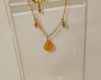 Handmade Pumpkin Chain Bracelet, Fall Bracelet, Pumpkin Bracelet, Pretty Thanksgiving Bracelet, Autumn Bracelet, Gold Bracelet, Glass Beads