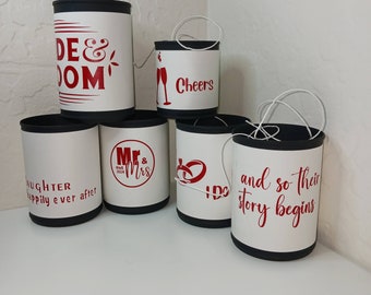 Personalized Wedding Car Cans, Bride and Groom Decor, Photo Prop (Set of 6 Cans)