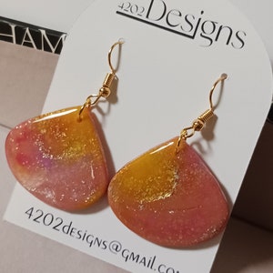 Wide Teardrop Pink, Fuchsia, Yellow & Silver Earrings