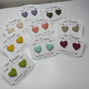 Cute Handmade Clay Heart Stud Earrings, Clay Jewelry, Heart Earrings, Handmade Jewelry, Valentine, Birthday, Christmas, Stocking Stuffer