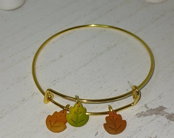 Handmade 3 Leaves Adjustable Wire Bracelet, Fall Bracelet, Leaf Bracelet, Pretty Thanksgiving Bracelet, Autumn Bracelet, Gold Bracelet