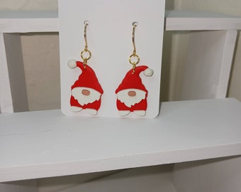 Cute Christmas Gnome Clay Earrings, Handmade Gnome Earrings, Christmas Jewelry, Holiday Earrings, Stocking Stuffers, Holiday Fashion