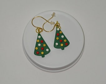 Handmade Christmas Tree Clay Earrings, Christmas Jewelry, Holiday Earrings, Stocking Stuffers, Holiday Fashion Accessories