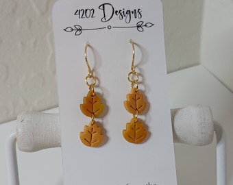 Handmade 2 Leaves Dangle Earrings, Fall Earrings, Halloween Earrings, Leaf Earrings, Pretty Fall Dangle Earrings, Autumn Earrings